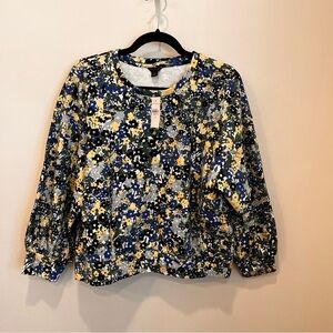 Ann Taylor Blue Green Floral Cotton Sweatshirt Women's Med NWT Crewneck Comfy